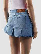 Pleated Stone Washed Denim Mini Skirt - ALL FULL PRICE | GCDS