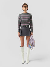 Men's Striped Waffle Long Sleeve T-Shirt - Asphalt | GCDS