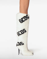 Faux Fur Logo Boots - White | GCDS
