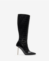 Patent Monogram Logo Chain Boots - Women