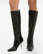 Patent Monogram Logo Chain Boots - Women