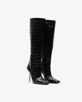 Patent Monogram Logo Chain Boots - Women