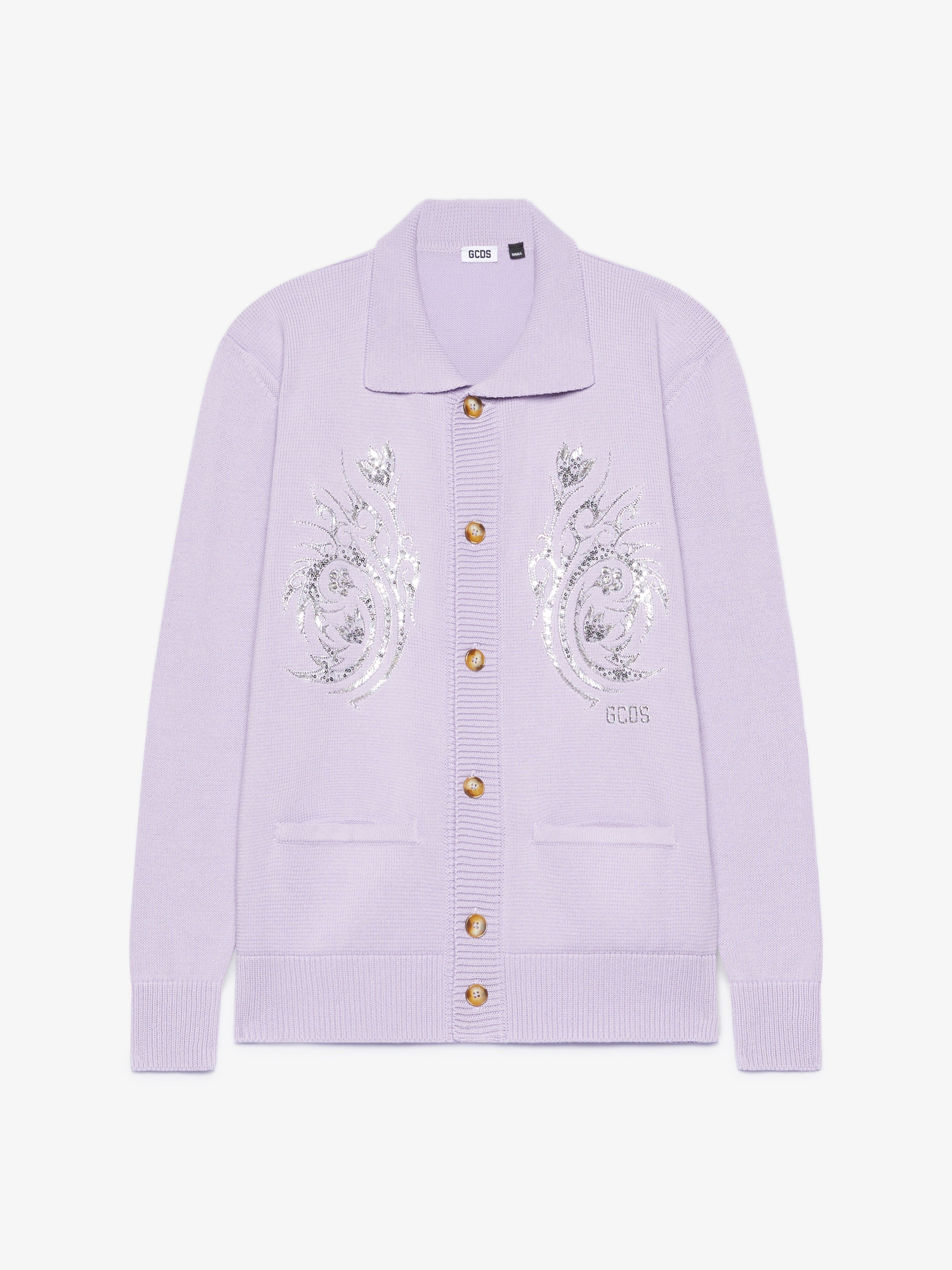 Cardigan con bottoni e fiori tribali - Lilla | GCDS