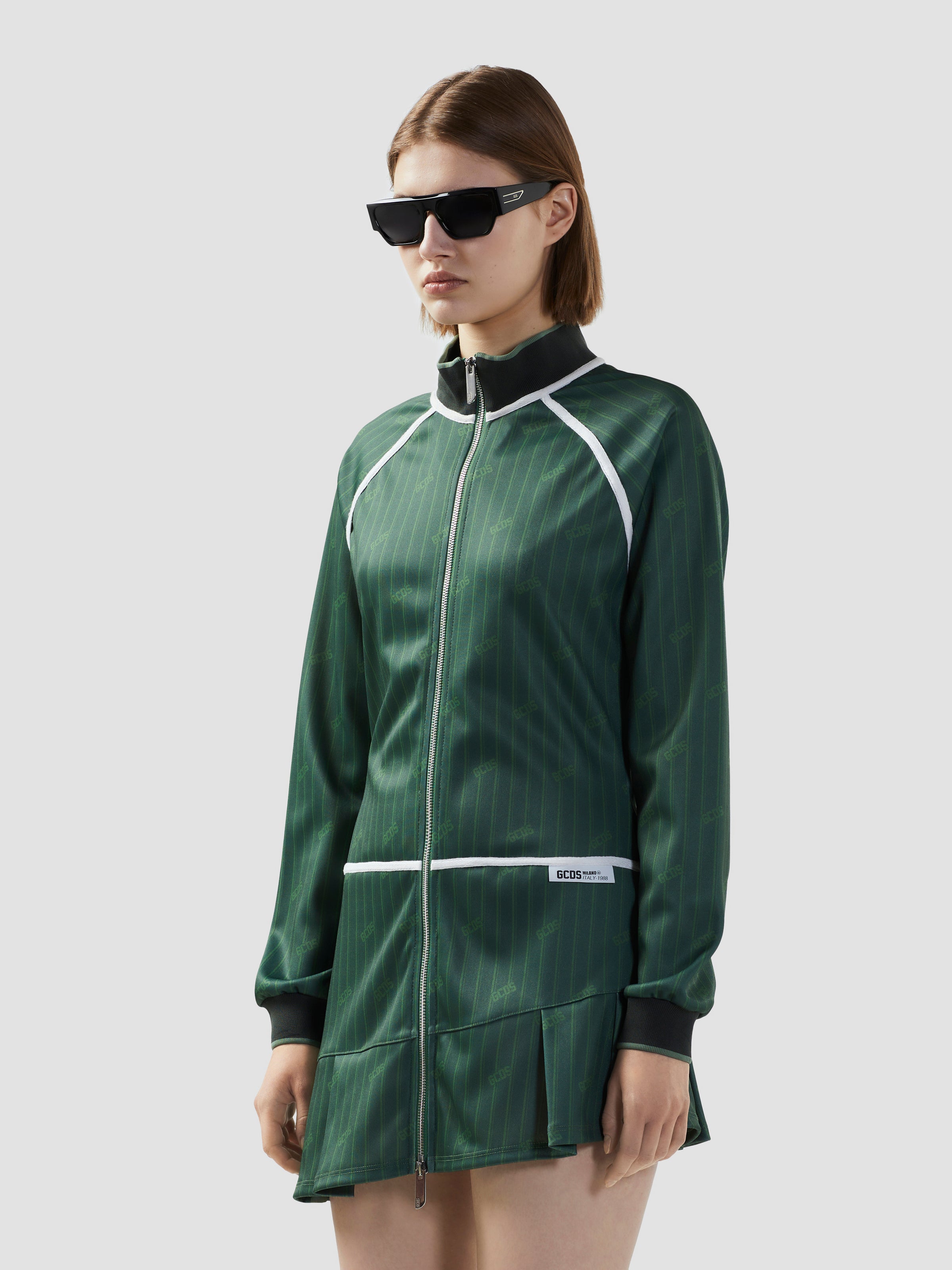 Gcds | Pinstripe Full Zip Mini Dress Gcds | Pinstripe Full Zip Mini Dress