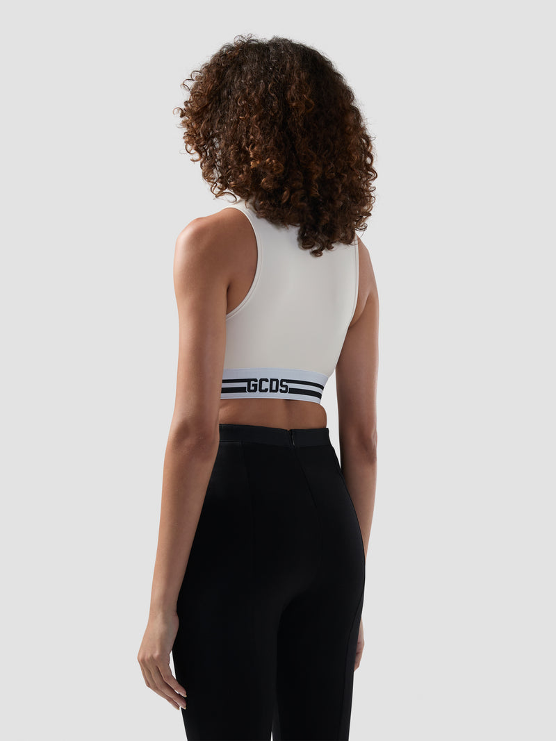 GCDS top a costine crop bambina con logo bianco