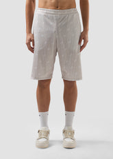 Pinstripe Bermuda Shorts with All-Over Logo - ALL FULL PRICE | GCDS