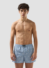Pinstripe Swim Shorts with All-Over Logo - ALL FULL PRICE | GCDS