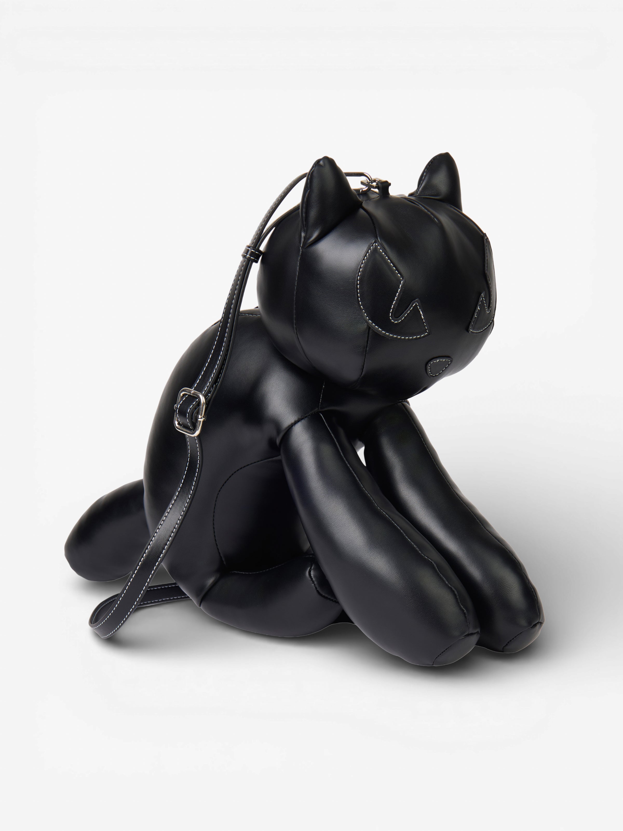 black leather cat backpack GCDS
