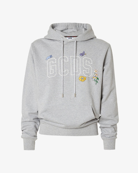 Embroidered Regular Hoodie Grey | GCDS Official Website