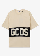 T-shirt regular con Banda Logo - Bone/Nero | GCDS